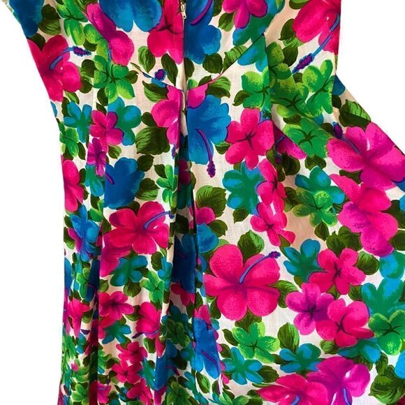 Hawaiian Hibiscus Fuschia Flowers 8 Tiki Oasis Handmade Vintage Maxi Dress - Picture 8 of 15